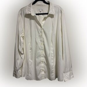 XXL Cream Collared Blouse 79% cotton - women's button-down long-sleeve shirt